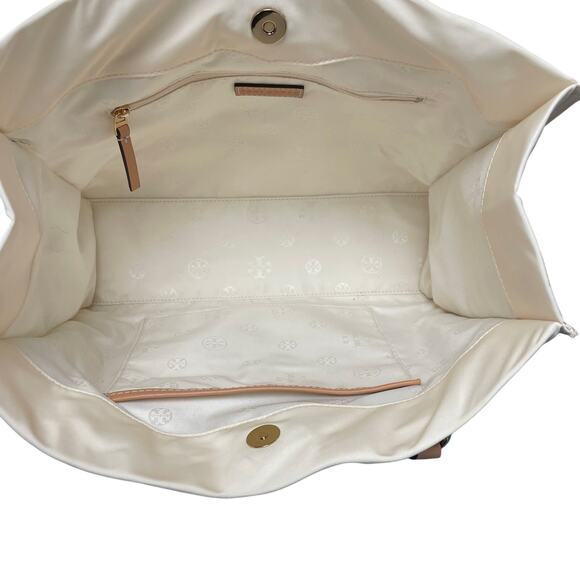 Tory Burch Nylon Ella Tote Bag Meadow Print Floral Rabbit Bird Nature Scene ASIS - Picture 8 of 9